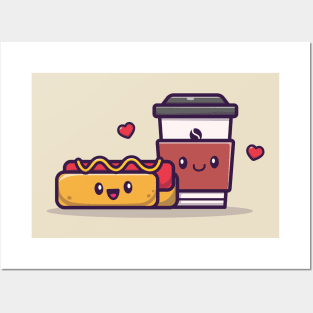 Cute Hotdog With Coffee Posters and Art